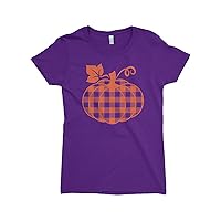 Threadrock Girls Plaid Pumpkin Fitted T-Shirt