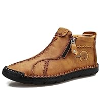 Mens Leather Ankle Chukka Boots Casual Shoes Loafers Flat Shoes Vintage Hand Stitching Breathable Lace-up Lightweight Flats Oxford Shoes Slip On Walking Driving Shoes for Work Office Dress Outdoor