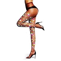 LUCKELF Sparkle Tights Luxury Rhinestone Fishnet Stockings Glitter Party Concert Outfit 10+ Solid Color