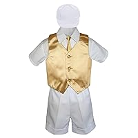 6pc Baby Boy White Formal Bow Tie Shorts Extra Vest Necktie S-4T (S:(0-6 months), Mustard)