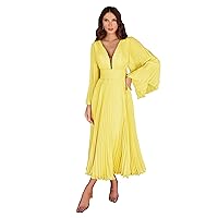 Chiffon V Neck Prom Dress Long Sleeves A-Line Homecoming Party Dress Pleated Maxi Dress Cocktail Evening Gowns