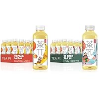 TEA PI Iced Tea -Brewed Peach Oolong Tea & Jasmine Green Tea, Grapefruit, Sweet Iced Tea Bottles, Pure Juice, Low Sugar, Organic,-16.9 fl oz, 500mL, 30 Pack