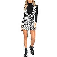 Ladies Stripe Frill Dog Tooth Checked Mini Dress Ladies Casual Wear Pinafore Dress US 2-12