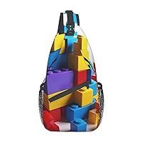 Colorful Building Blocks Printed Crossbody Sling Backpack,Casual Chest Bag Daypack,Crossbody Shoulder Bag For Travel Sports Hiking