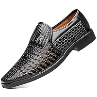 Men's Woven Casual Slip On Loafers Leather Dress Pointed Toe Derby Walking Breathable Comfort Shoes