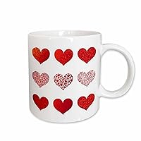 3dRose Valentine 9 Red Hearts Ceramic Mug, 11-Ounce