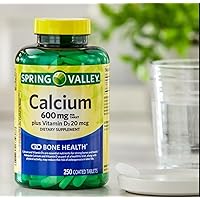 Spring Valley Calcium Plus Vitamin D Tablets Dietary Supplement, 600 mg, 250 Count, Non-GMO, Gluten Free