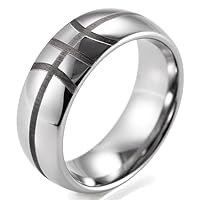 Men's 8mm Domed Tungsten Ring with Engraved Basketball Pattern