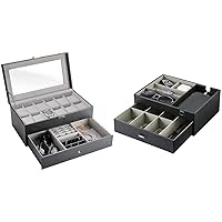 12 Slots Watch Box Bundle with Double Layer Valet Tray