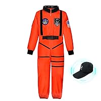 Astronaut Costume for Kids - Halloween Space Outfit with Jumpsuit and Cap Included（Orange）