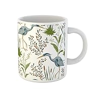 Coffee Mug Colorful Heron Bird and Swamp Plants Vintage in Watercolor 11 Oz Ceramic Tea Cup Mugs Best Gift Or Souvenir For Family Friends Coworkers