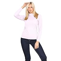 Womens Ribbed Long Sleeve Jumper Turtle Polo Neck Casual Plain Pullover Tops Baby Pink