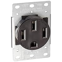 Leviton 279-S00 50 Amp, 125/250V, Nema 14-50R, 3P, 4W, Flush Mounting Receptacle, Straight Blade, Industrial Grade, Grounding, Side Wired, Steel Strap, Black