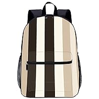 Brown White Stripes Laptop Backpack for Men Women 17 Inch Travel Daypack Lightweight Shoulder Bag