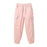 Junior Big Girls Elastic Waist Cargo Harem Pants with Pockets Street Hip Hop Dance Athletic Trousers