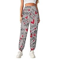 I Love Mom Heart Women's Casual Yoga Lounge Pants with Pockets High Waisted Workout Jogging Pant