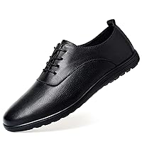 Genuine Leather Men's Casual Oxford Lace Up Breathable Perforated Shoes Flat Pull Tap Loafers Flexible