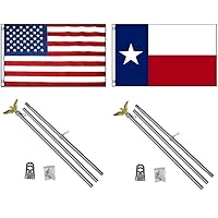 Flag Tradewinds New 3'x5' Texas & American US 2 Pole Kits (Imported)