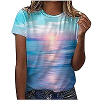 2024 Summer Fashion Tops for Women Novel Graphic Pullover Shirts Casual Crewneck Short Sleeve T-Shirts Cute Print Blouses