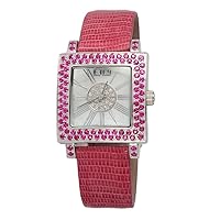 Pink Sapphire & Diamonds Pave Dial Luxury Swiss Quartz Exotic Leather Band Watch