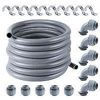 Liquid-Tight Conduit 1 inch 50ft, Electrical Conduit w/UL Certification, Flexible Conduit with 5 Straight and 5 90-Degree Conduit Connector Fittings Gray