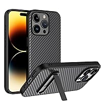 Case for iPhone 15 Pro Max/15 Pro/15 Plus/15, Carbon Fiber Texture Phone Case with Kickstand Shockproof Glass Back Shell Ultra Thin Cover,Grey,15 Pro