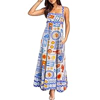 Women's Boho Maxi Dress Sleeveless Floral Print Flowy Long Cami Dress Party Beach Vacation Sundress