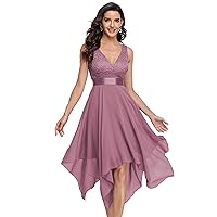 Ever-Pretty Women's Vintage V Neck Irregular Hem Lace A Line Chiffon Cocktail Dresses 00207