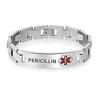 Personalized Medical Identification Medical ID U Link Bracelet For Men Teens Stainless Steel 8 Inch