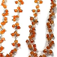 Carnelian Faceted Rondelle Gemstone Beaded Cluster Rosary Chain by Foot For Jewelry Making - 24K Gold Plated Over Silver Handmade Beaded Chain Connectors - Wire Wrapped Bead Chain Necklaces