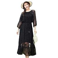 Women's Black Slim Dress,Embroidered Long Outfit in Mulberry Silk
