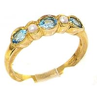 10k Yellow Gold Real Genuine Blue Topaz & Cultured Pearl Womens Eternity Ring