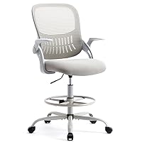 Drafting Chair, Tall Office Chair Tall Standing Desk Chair Counter Height Adjustable Office Chair with Flip-up Arms, Mid Back Mesh Office Drafting Chairs, Grey