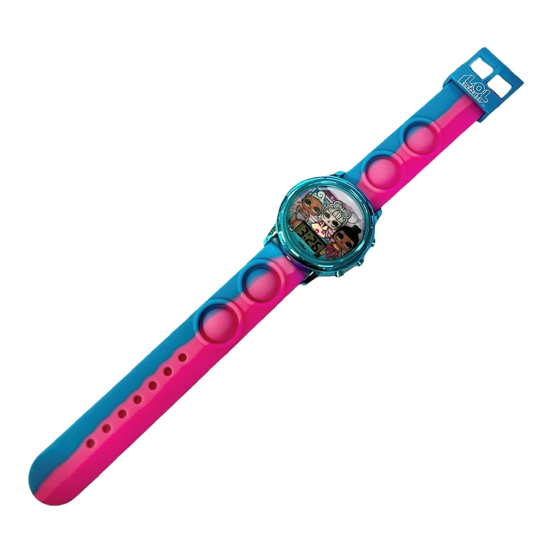 Accutime Kids LOL Surprise Blue Digital LCD Quartz Wrist-Watch with Multicolor Flashing Popper Strap for Girls, Boys and Toddlers (Model: LOL4634AZ)