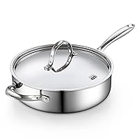 Cooks Standard Multi-Ply Clad Stainless Steel Saute Pan 10.5 Inch, 4 Quart Deep Frying Pan Skillet with Lid, Induction Cookware, Stay-Cool Handle