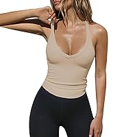 Cropped Tank Tops for Women Womens Tank Tops Womens Sexy Low-Neck Solid Color Vintage Y2K Top for Summer Fashion Slim Fit Street Wear Workout Tops for Women Beige S