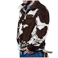 Mens Aztec Fleece Pullover Western Sweatshirt with Chest Pocket Button Collar Vintage Sweater Fuzzy Sherpa Aztec Jackets Tops