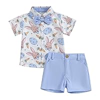 Baby Kids Boys Shorts Set, Short Sleeve Striped Shirt with Elastic Waist Shorts Toddler Set Summer Outfit