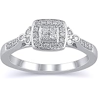 .925 Sterling Silver 1/5 Cttw Diamond Square Cushion Cluster Halo Cathedral Style Engagement Ring (J-K Color, I2-I3 Clarity)