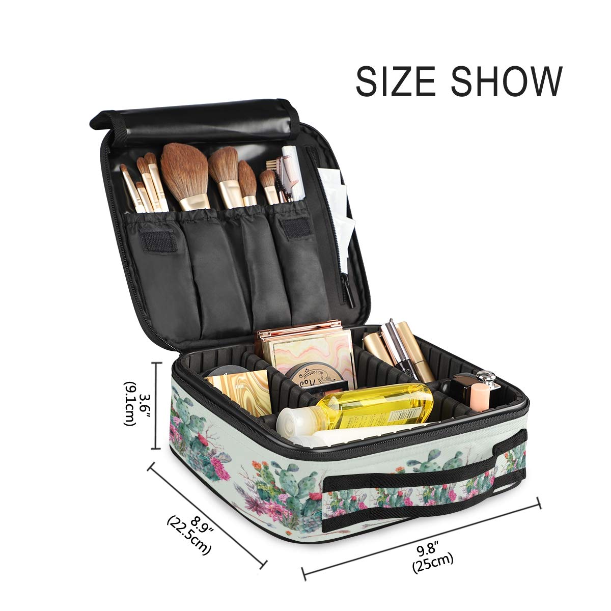 ALAZA Makeup Case Cactus Flowers Arrows Cosmetic Bag Organizer Travel Portable Storage Toiletry Bag Makeup Train Case with Adjustable Dividers for Women