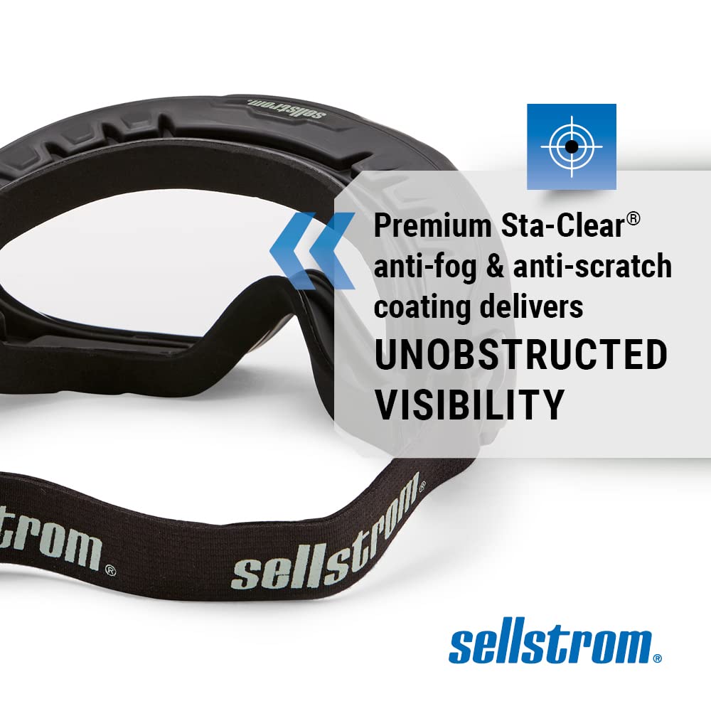 Sellstrom Safety Goggles, Wildland Fire OTG Eye Protection, Anti Fog, Scratch Resistant, Protective Eye Shield for Men and Women with Clear Lens, Adjustable Strap, Black Frame, S80225
