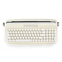 YUNZII Upgraded Wireless Keyboard, Typewriter Keyboard and Integrated Stand, USB-C/Bluetooth Keyboard with Cute Round Keycaps for Multi Device and Knob Control for Win/Mac(B309, Ivory Butter)…