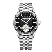 RAYMOND WEIL Freelancer Men's Automatic Watch, Calibre RW1212, Black Dial with Silver Indexes, Visible Balance Wheel, Stainless Steel Bracelet, 42.5 mm (Model: 2780-ST-20001)