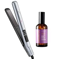 LANVIER Hair Straightener Flat Iron 2 in 1 Hair Straightening and Curling Iron Rotating Temp Dial & Smart LED, 100 ml /3.4Oz Argan Oil Hair Treatment for Hair Repairing, Smoothing & Thermal Protecting