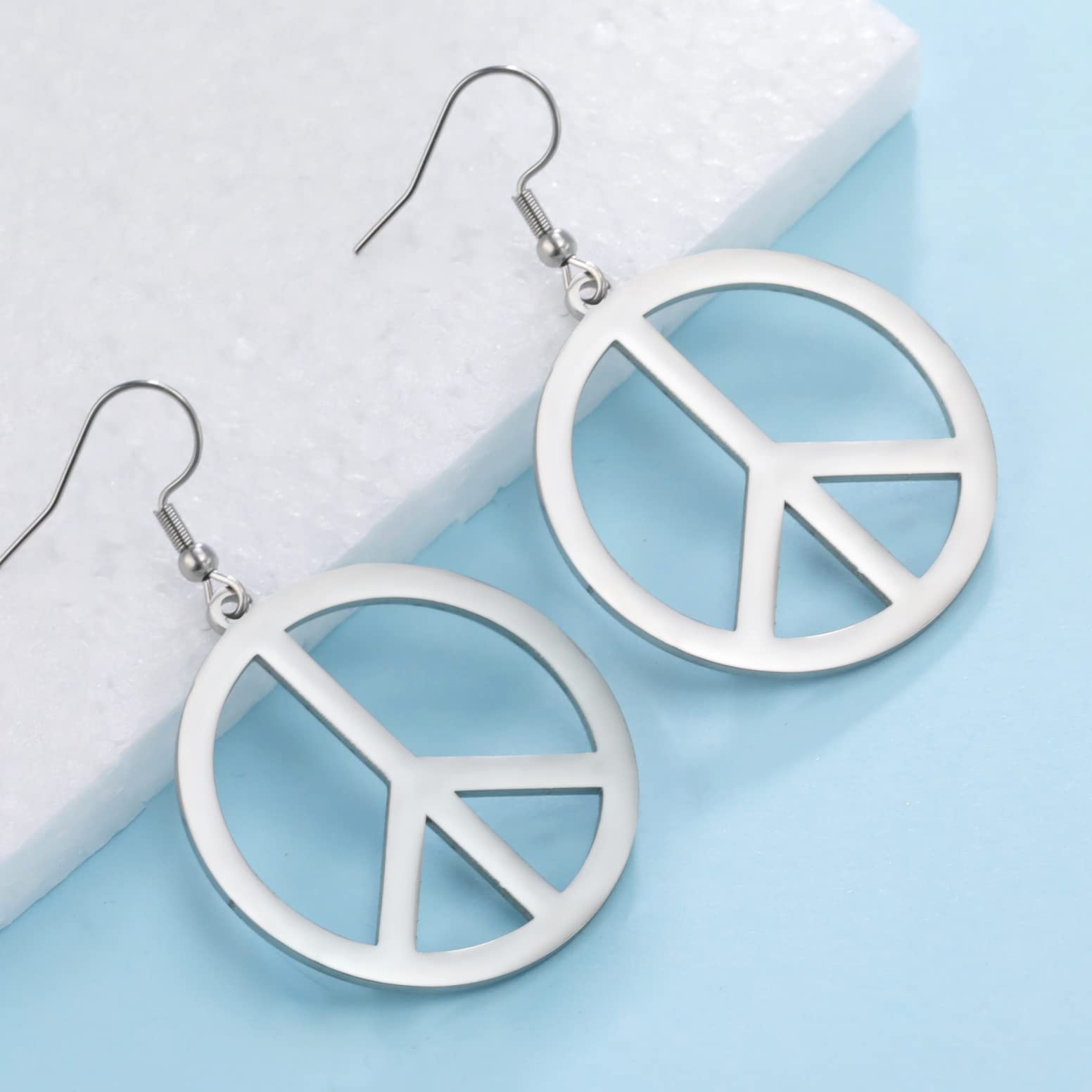 Peace Sign Symbol Earrings Geometric Large Round Statement Earrings Hippie Studs Jewelry Accessories Girls Women