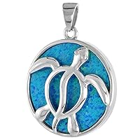 Sterling Silver Synthetic Opal Hawaii Honu Sea Turtle Pendant for Men & Women Cut-Out 1 inch Disk