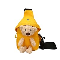 Cute and Fashionable Teddy Bear Canvas Chest Bag for Women Multipurpose Daypack for Girls (黄色)