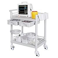 Medical Carts with Wheels 2 Tier Mobile Esthetician Cart 220 LBS Load Hospital Trolley Cart for Ultrasound Scanner Utility Cart with Bucket Sharp Box Storage Basket for Beauty Salon Dental Clinic Home