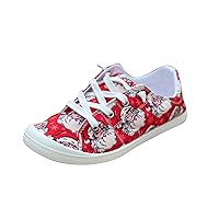 Gumipy Women's Fashion Sneakers, Christmas Print Canvas Shoes Flat Round Toe Non-Slip Flat Shoes Slip On Loafers Shoes