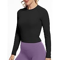 Womens Long Sleeve Crop Workout Tops Yoga Cropped Top Gym Shirts Athletic Clothes Slim Fit